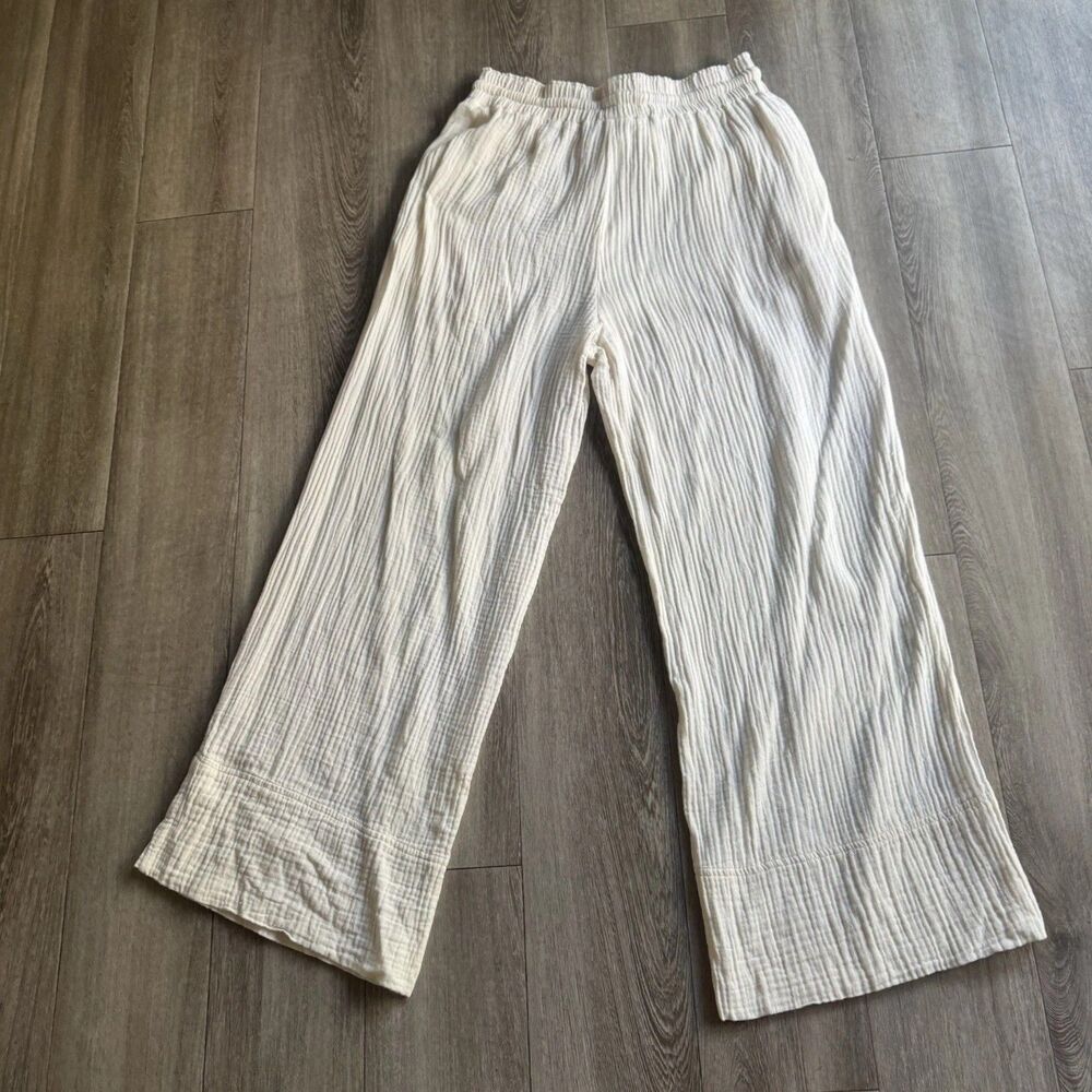 Sundays by Wearesundays Women Wide Leg 100% Cotton Beige Pants Euro Summer Sz L - Picture 11 of 13